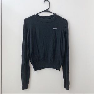 Embroidered Winking Lashes Black Crew Neck Long Sleeve Sweater